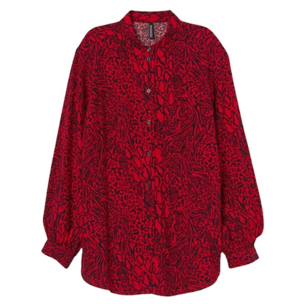 H&M Viscose Shirt Red/animal print blouse